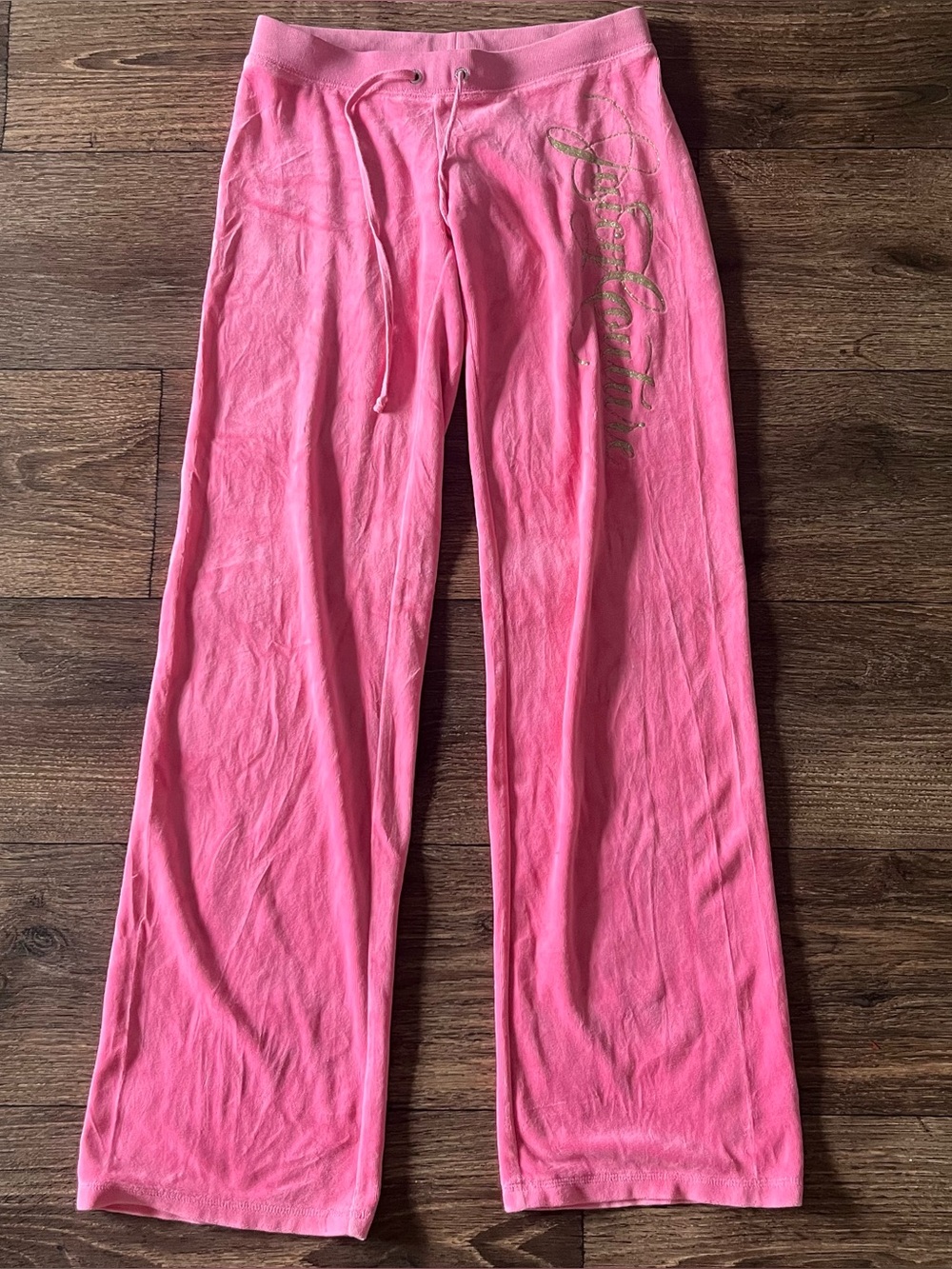 Vintage juicy couture Y2K Barbie pink velour gold Spellout track pants petite XS